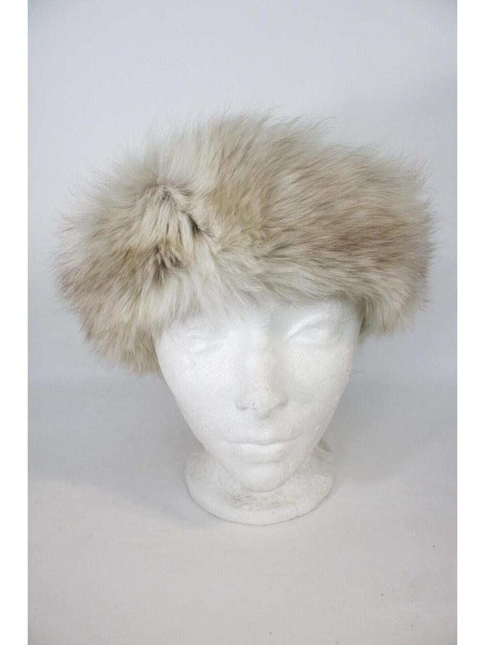 Mint Beige Fox Fur Headband Hat Women Woman Size 23" Long X 3" Wide